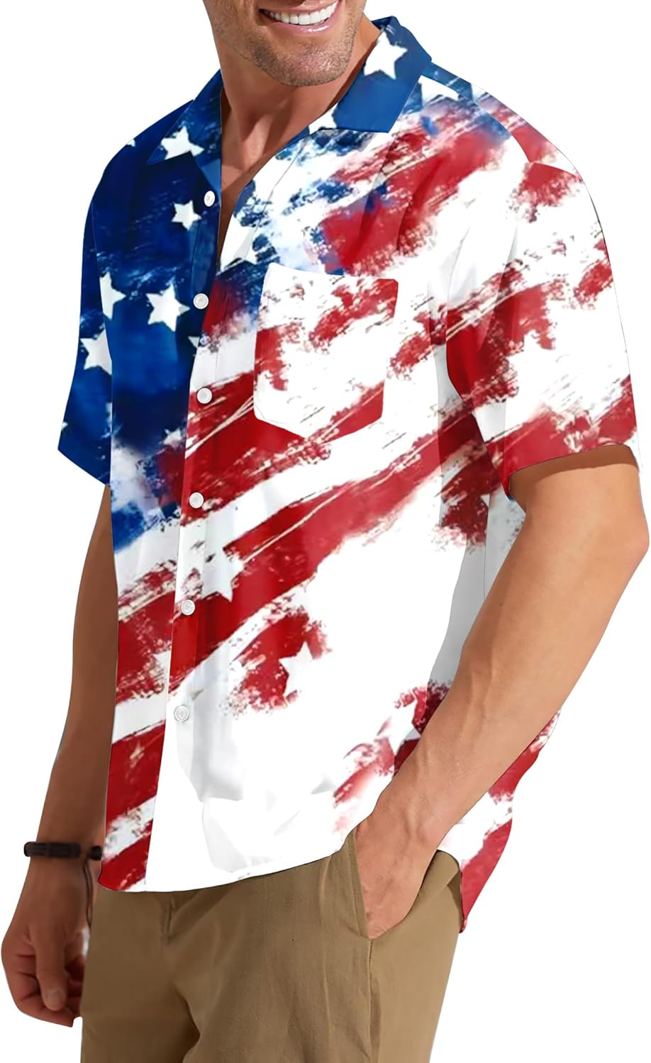 American Flag Hawaiian Shirt Men: 4th of July T Shirt Patriotic Shirt Summer Beach Button Down Tops - Image 2