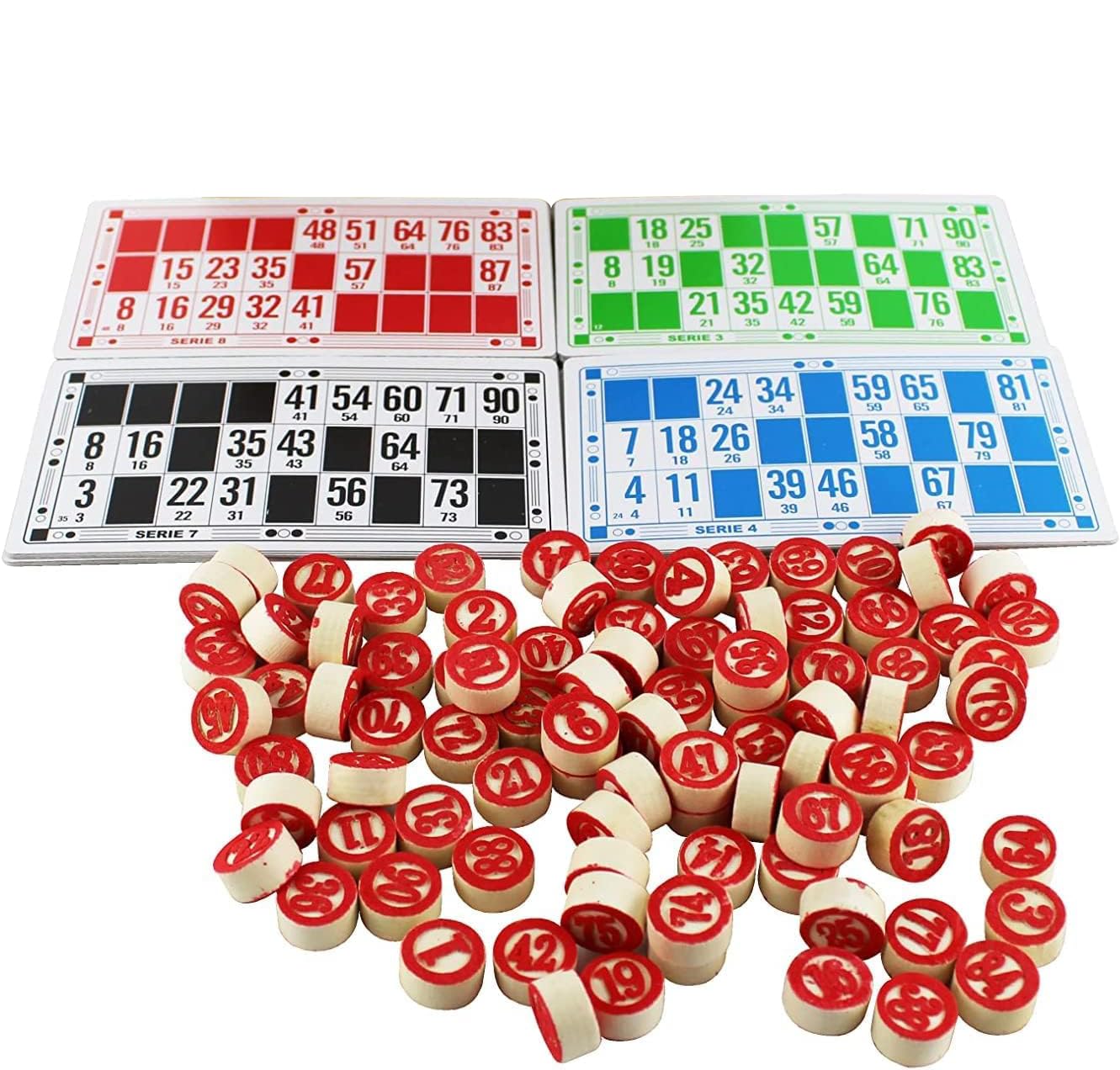 ARBUTUS Bingo Lottery Games 48 Boxes, 90 Tokens 2 Pages and 100 Plastic Bookmarks 4 Colours