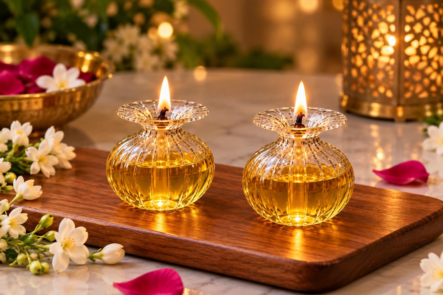 JSRE Borosilicate Modak Glass Oil Lamp 2 Piece Set - Image 1