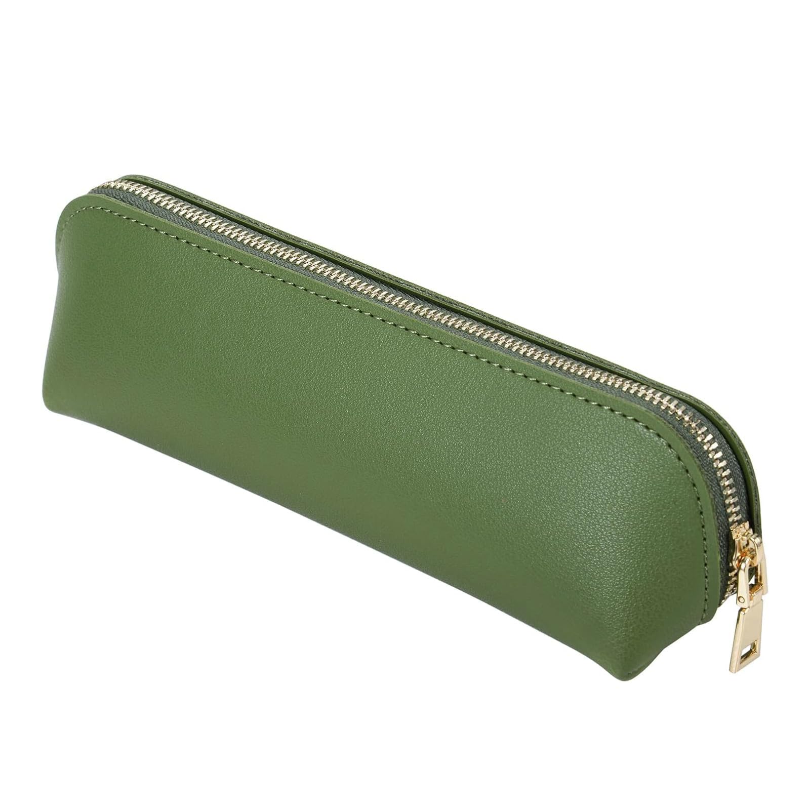 TENGWA PU Pencil Case Green Leather Pencil Case Small Pencil Bag with Zipper Portable Cosmetic Holder Stuff Bags Suitable for School Office Travel Stationery and Cosmetic Storage