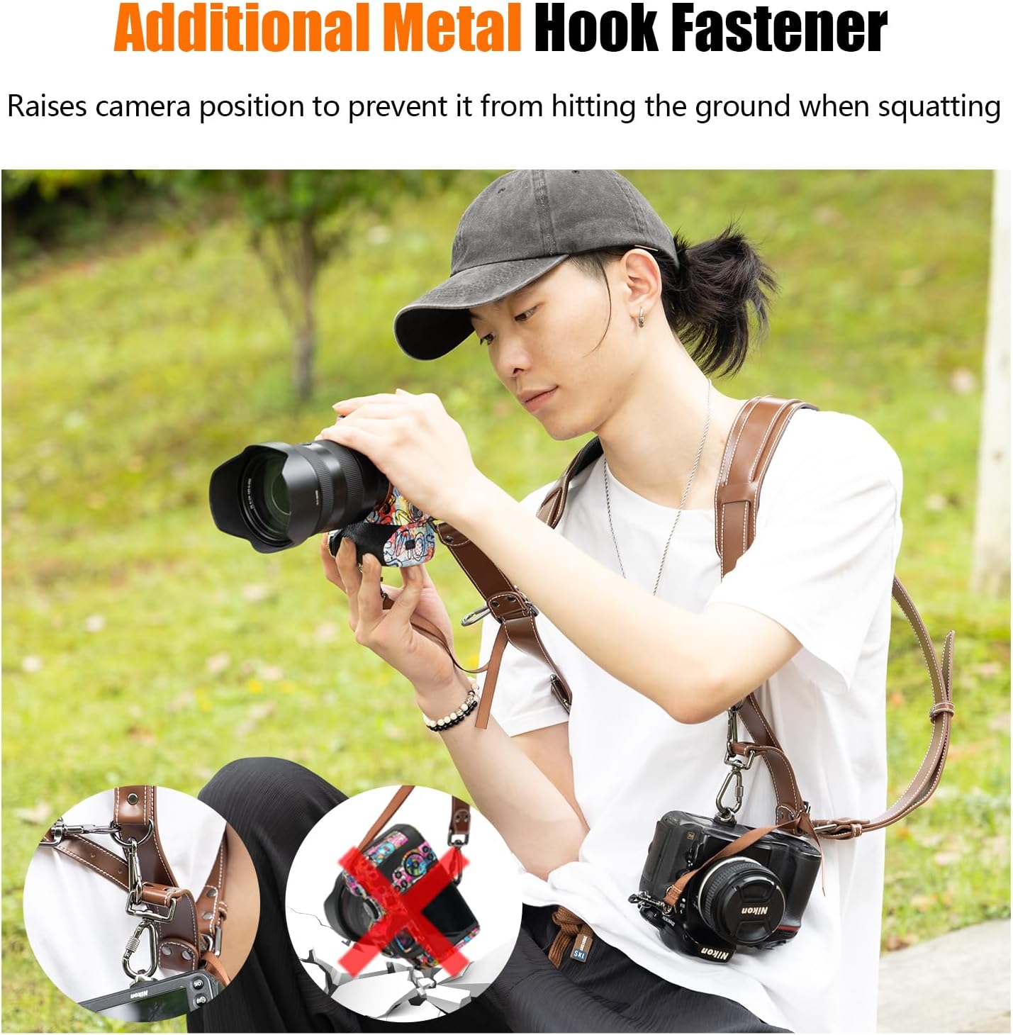 Cwatcun Camera Strap, Camera Harness for Photographers-Leather Dual Camera Neck Shoulder Straps for Canon, Nikon, Sony, Fuji DSLR SLR Mirrorless Camera- 2.0 S Coffee