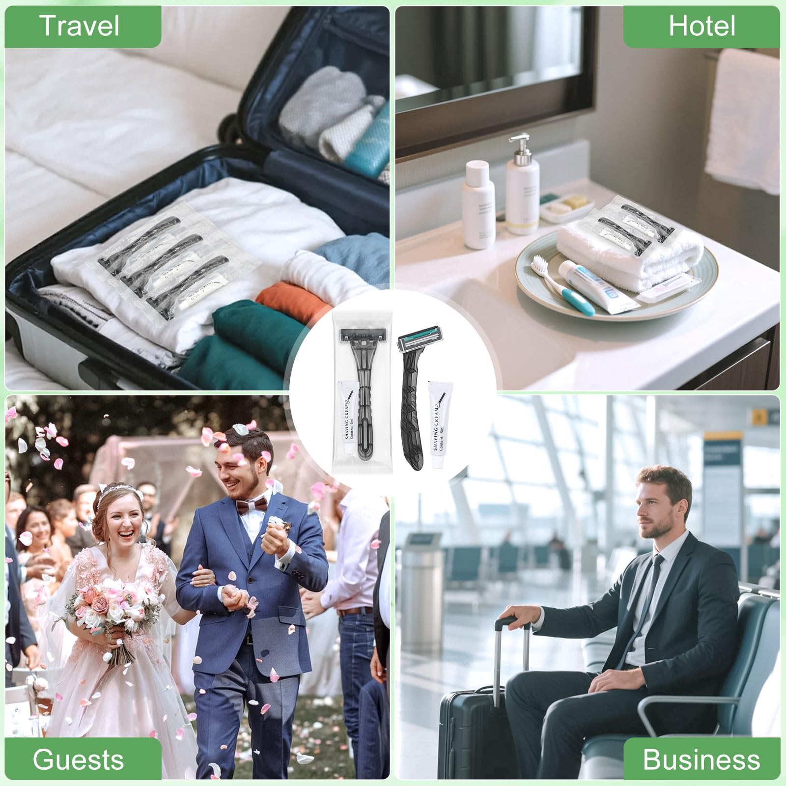 Rasoi usa e getta, grigi, confezionati singolarmente, con crema da barba per hotel, rifugi, senzatetto, case di cura, enti di beneficenza, chiese (confezione da 30)