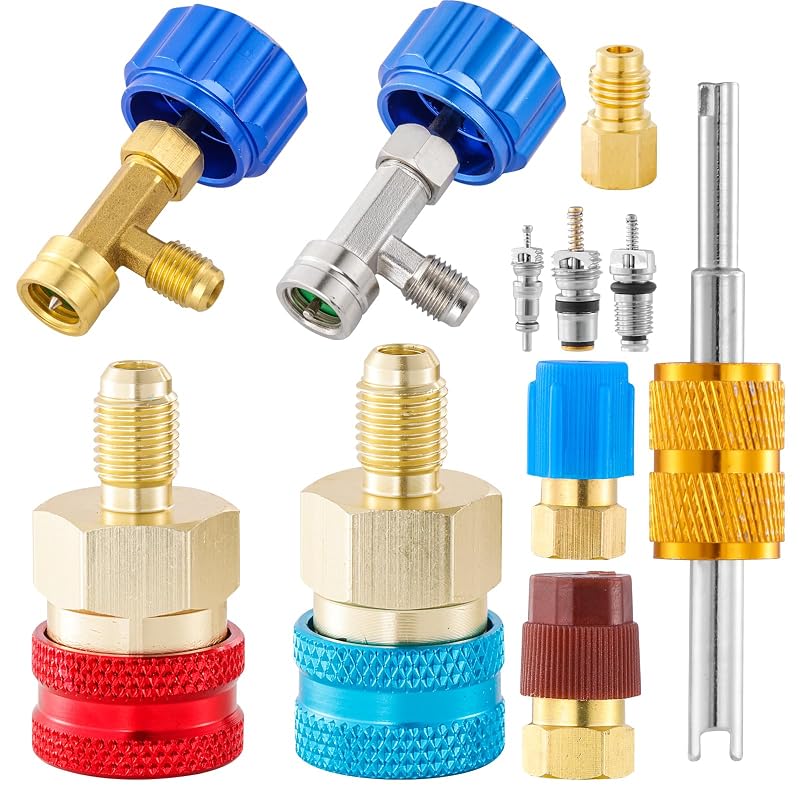 Kit de Adaptadores de Engate Rápido R1234YF para R134A Tigbear com Válvula de Lata e Adaptador para Bomba de Vácuo