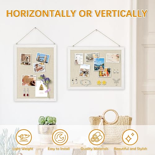 Vista 13 de DOLLAR BOSS - Tablero de corcho negro con lino de doble cara de 16 x 12 pulgadas, para paredes, marco de madera, para colgar, tablero de corcho