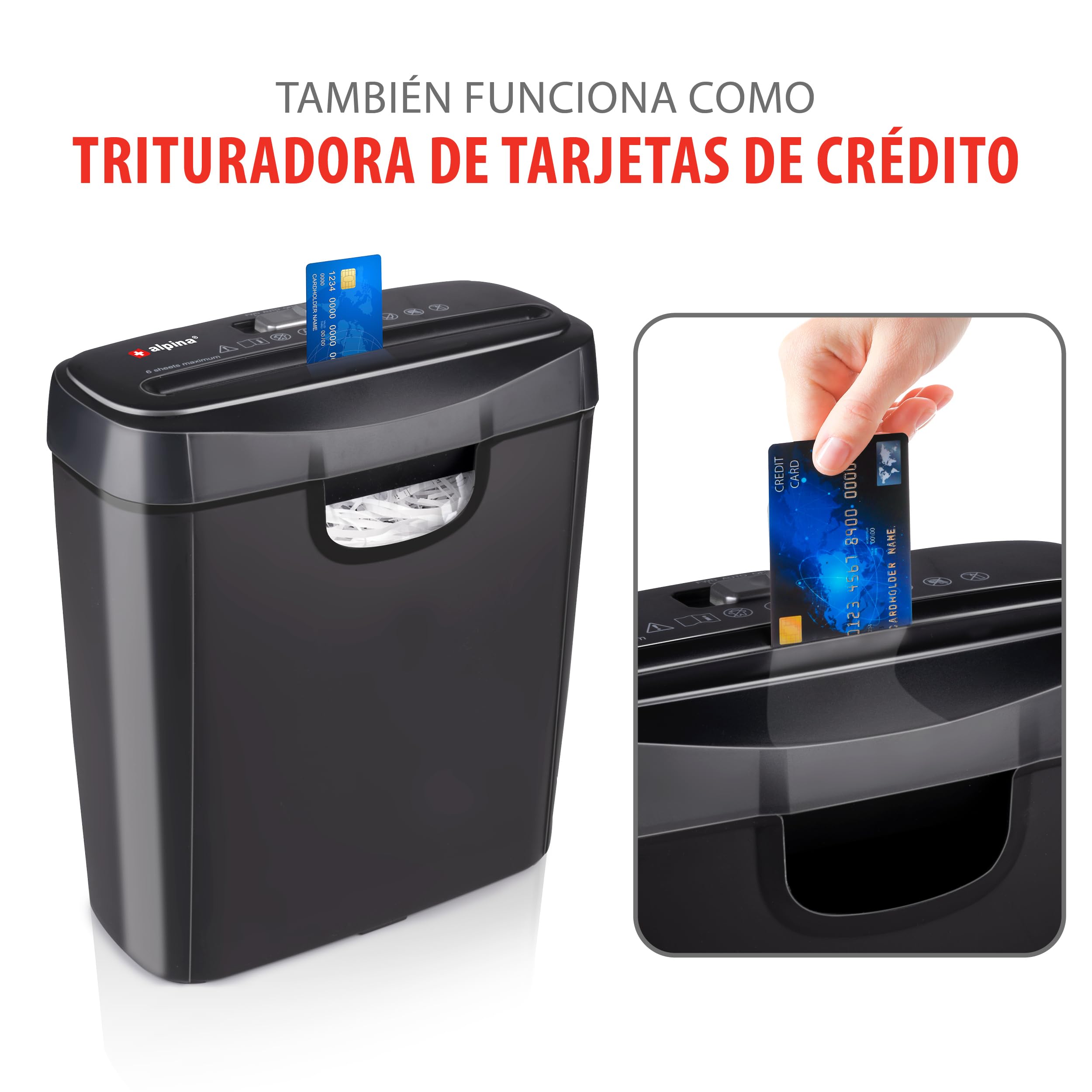 Alpina Trituradora de Papel 190W - Destructora de Documentos y Tarjetas de Crédito - para Casa y Oficina - Trituradora en Tiras - con Recipiente de Recolección - Protección contra Sobrecalentamiento