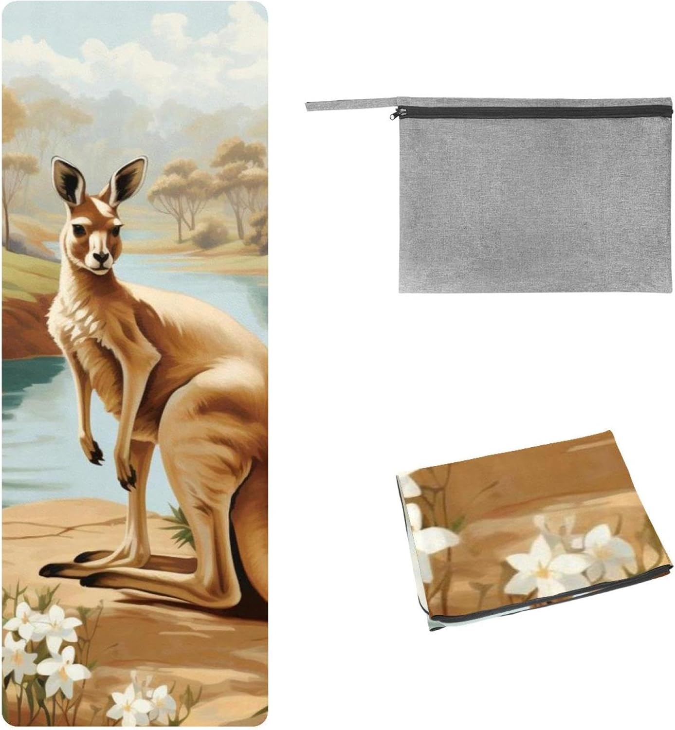 Yoga Towel, Kangaroo Pattern Non Slip Sweat Absorbent Hot Yoga Mat Towel for Hot Yoga, Pilates and Fitness - 72.8" x 26.8"