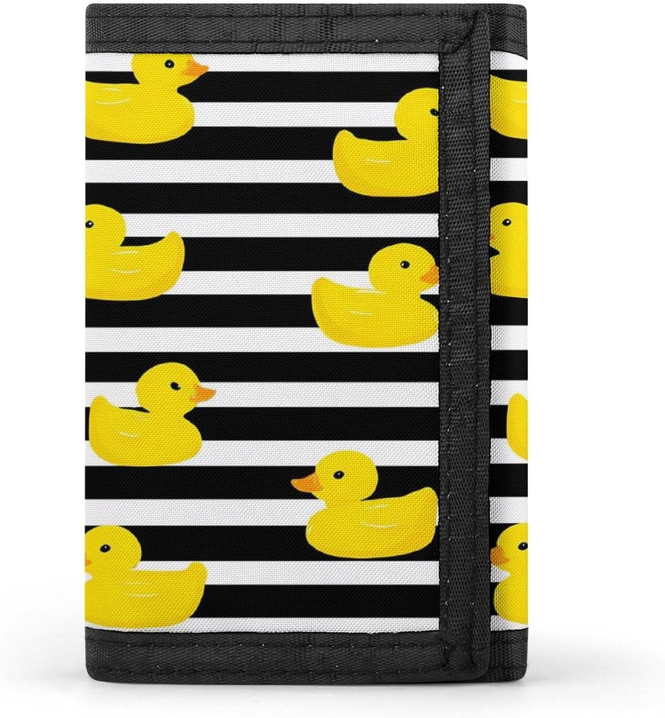 Yellow Rubber Ducks White Black Stripes Trifold Slim Wallet Front Pocket With Money Clip And ID Credit Card Slots For Travel Work
