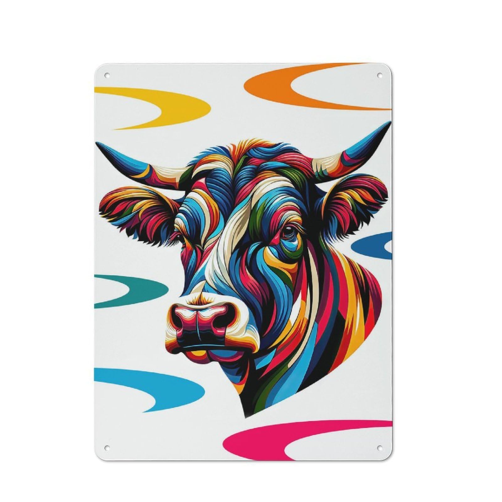 Junmoney Cow Wpap Colorful Tin Sign 40X30cm With For Living Room Wall, Rustic Decor, Seasonal Metal Wall Decor For Autumn Interiors