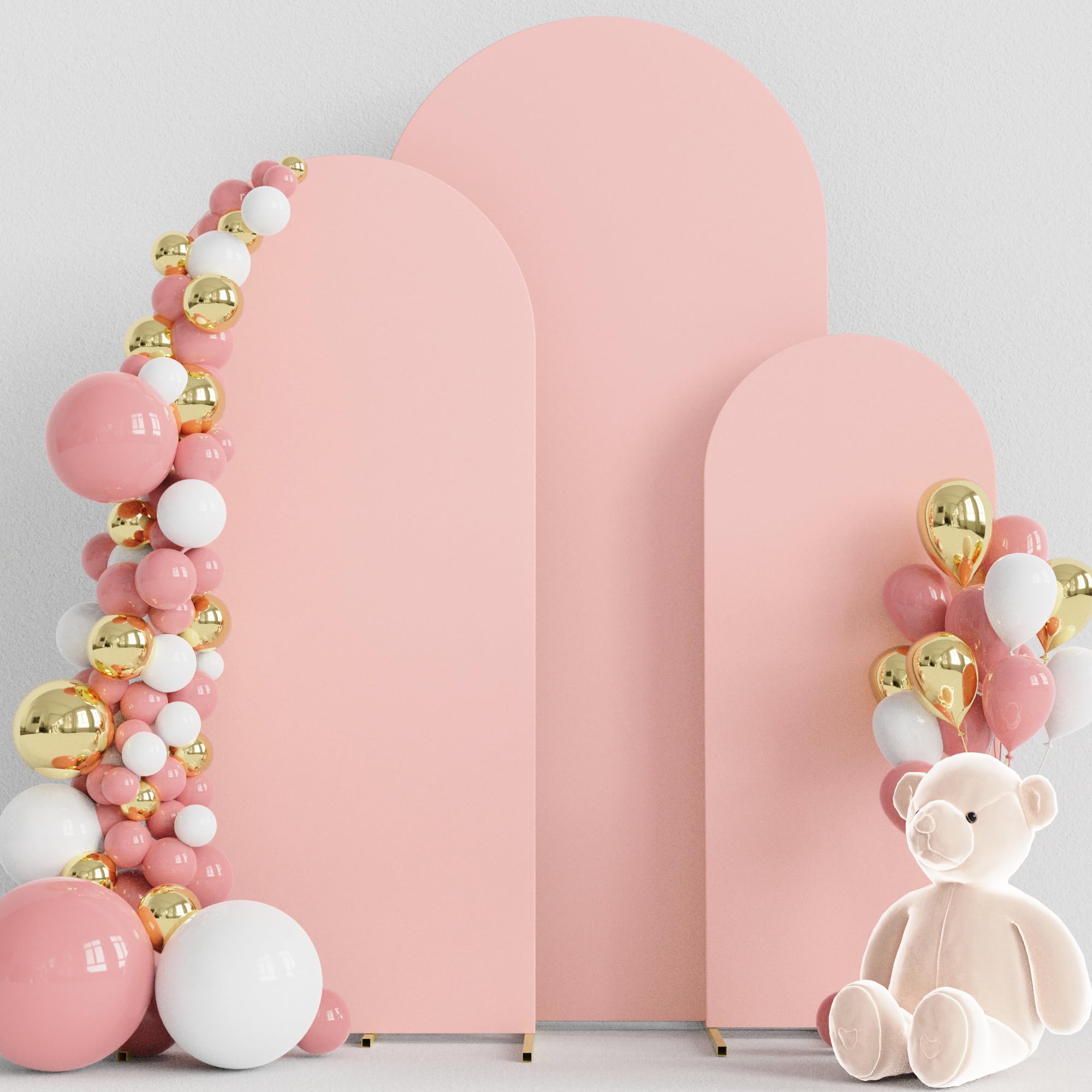 Wokceer Arch Backdrop Cover Arch Covers Strethy Backdrop Set of 3 Pale Pink | 6FT,5FT,4FT Spandex Fitted Balloon Arch Cover Round Top Chiara Backdrop Cover for Wedding Birthday Party Baby Shower Decor