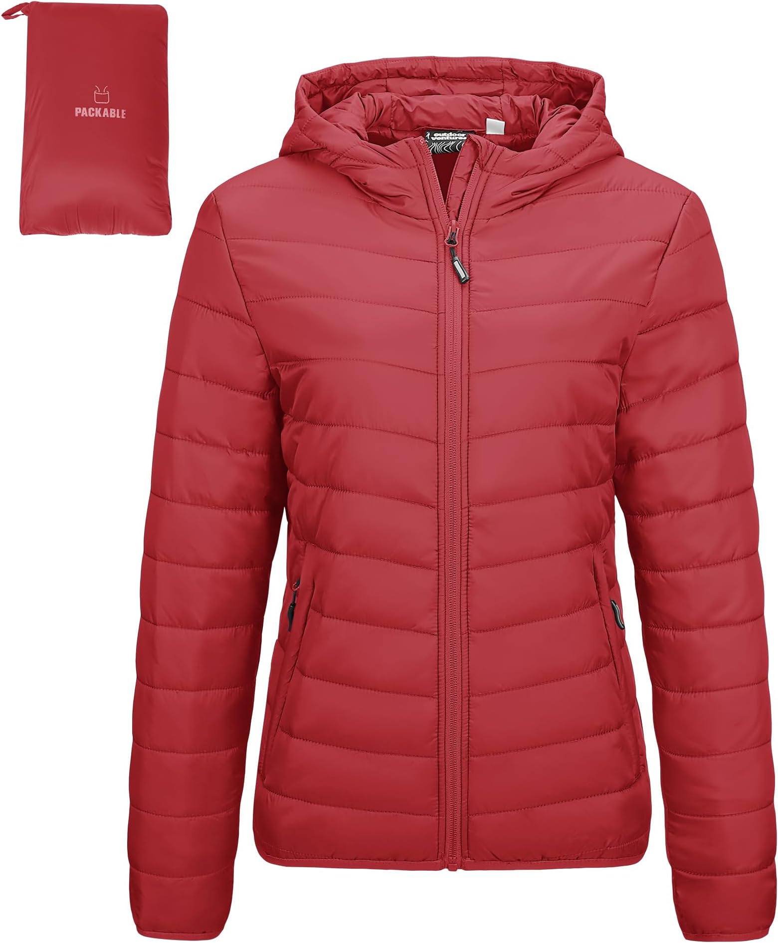 Outdoor VenturesWomen's Quilted Jacket, Lightweight Packable Transition Jacket, Warm Winter Jacket with Hood for Women, Lined Puffer Jacket with Pockets for Leisure, Hiking, Travel