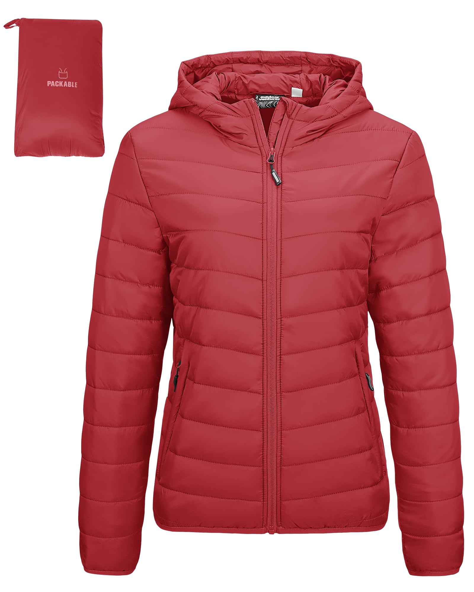 Outdoor VenturesWomen's Quilted Jacket, Lightweight Packable Transition Jacket, Warm Winter Jacket with Hood for Women, Lined Puffer Jacket with Pockets for Leisure, Hiking, Travel