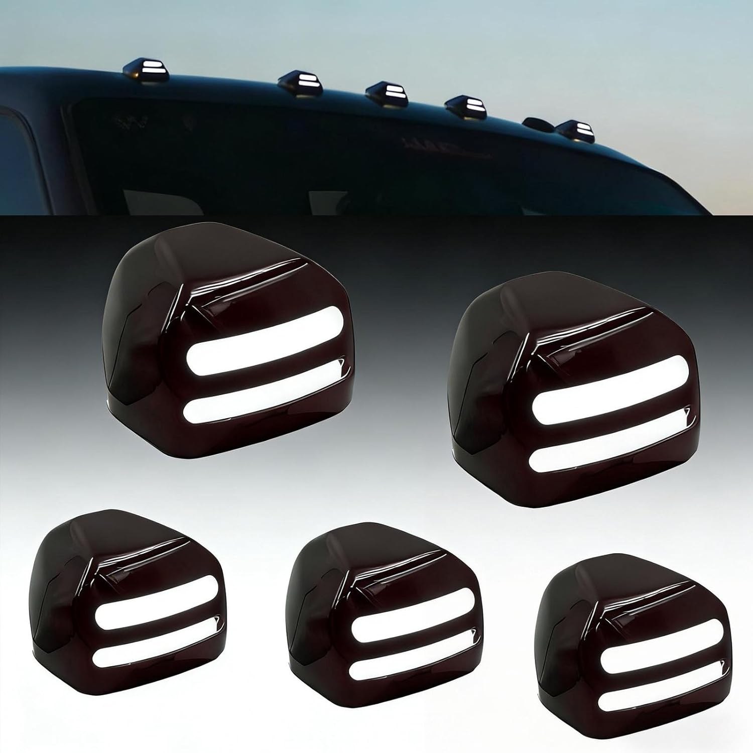 White LED Cab Roof Lights Top Running Lamps Replacement for 1999-2016 F250 F350 F450 F550 & 2004-2017 F650 F750 Accessories Truck Pickup Top Clearance Marker Lights Clear Lens 5PCS