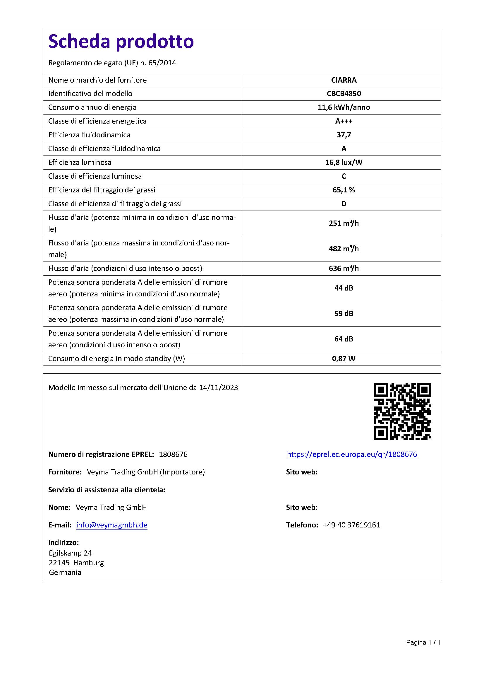 CIARRA CBCS5913A Cappa Aspirante Incasso 52cm - 300m³/h - 3 Velocità - Doppia Modalità - Facile Installazione - Acciaio Inox