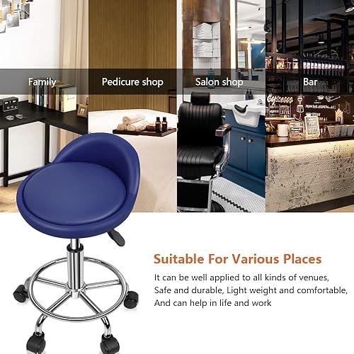 Vista 28 de KKTONER Taburete rodante redondo de cuero sintético con reposapiés, altura ajustable, giratoria, trabajo, spa, silla de tareas con ruedas (negro)