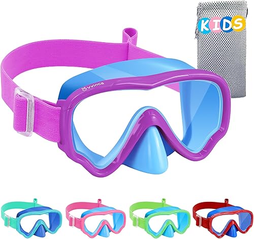Miniatura 15 de Vvinca Gafas de natación para niños con cubierta para la nariz, máscara de buceo, correa de tela antivaho anti roturas para niños de 3 a 15 años