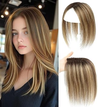 Hair Toppers for Women 10 Inch No Bangs Hairline Topper Wiglets Hairpieces for Thinning Hair Swiss Base Medium Brown Mix Blonde with Dark Brown Root4T427