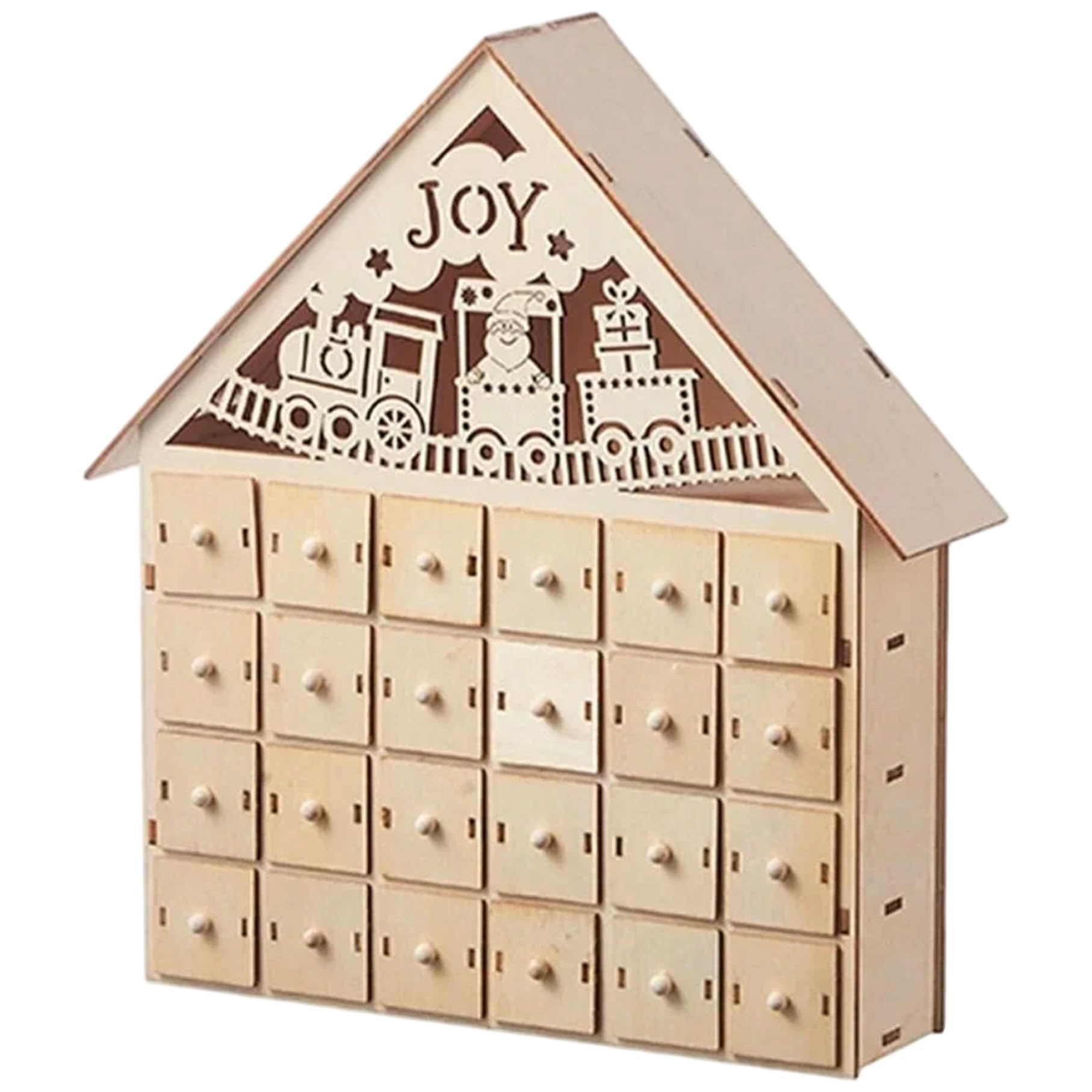 CAKEEYUM Christmas Countdown Calendar House Shaped Wooden Advent Calendar with 24 Drawers Lighted Christmas Decoration for Home Decor