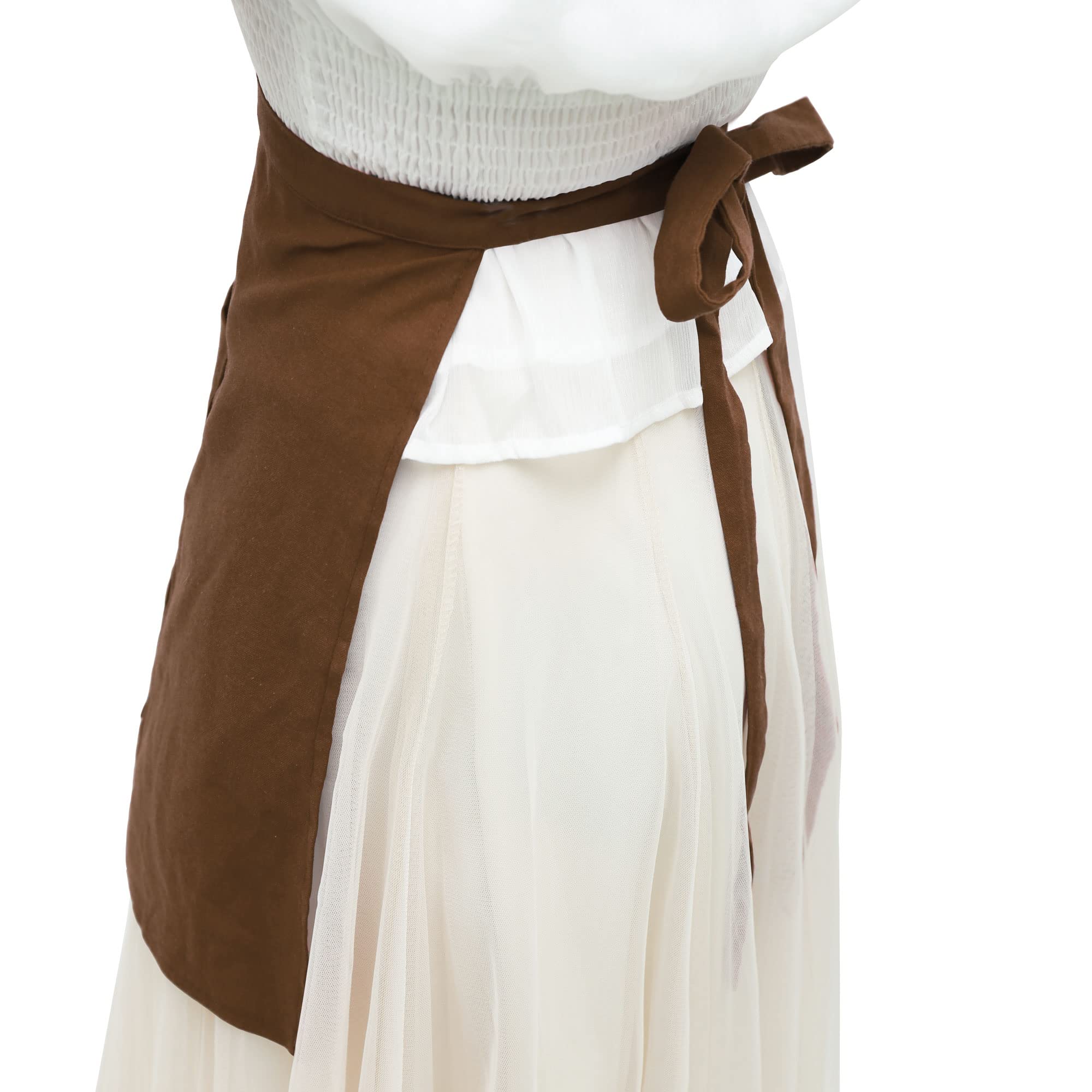 FURPHI Medio delantal medieval con bolsillos, delantal renacentista de lino en la cintura, disfraz vintage de camarera