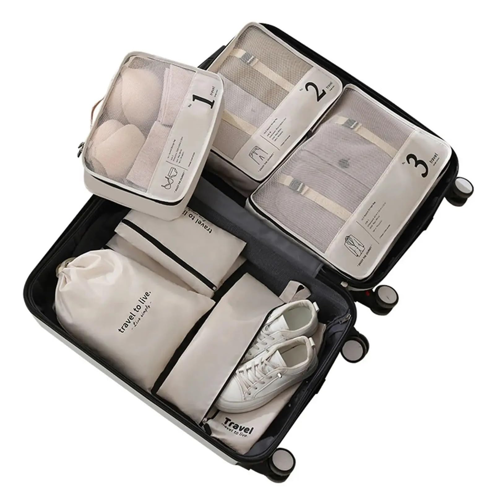 7piece Travel Storage Bag Thickened Suitcase Clothing Classification para Ropa, Ropa Interior(Beige)