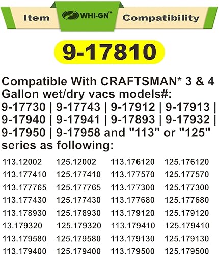 Miniatura 3 de Paquete de 1 filtro 17810 para aspiradora Craftsman Shop Vac de 3 a 4 galones de uso general + 1 paquete de bolsas de vacío CMXZVBE43270 para