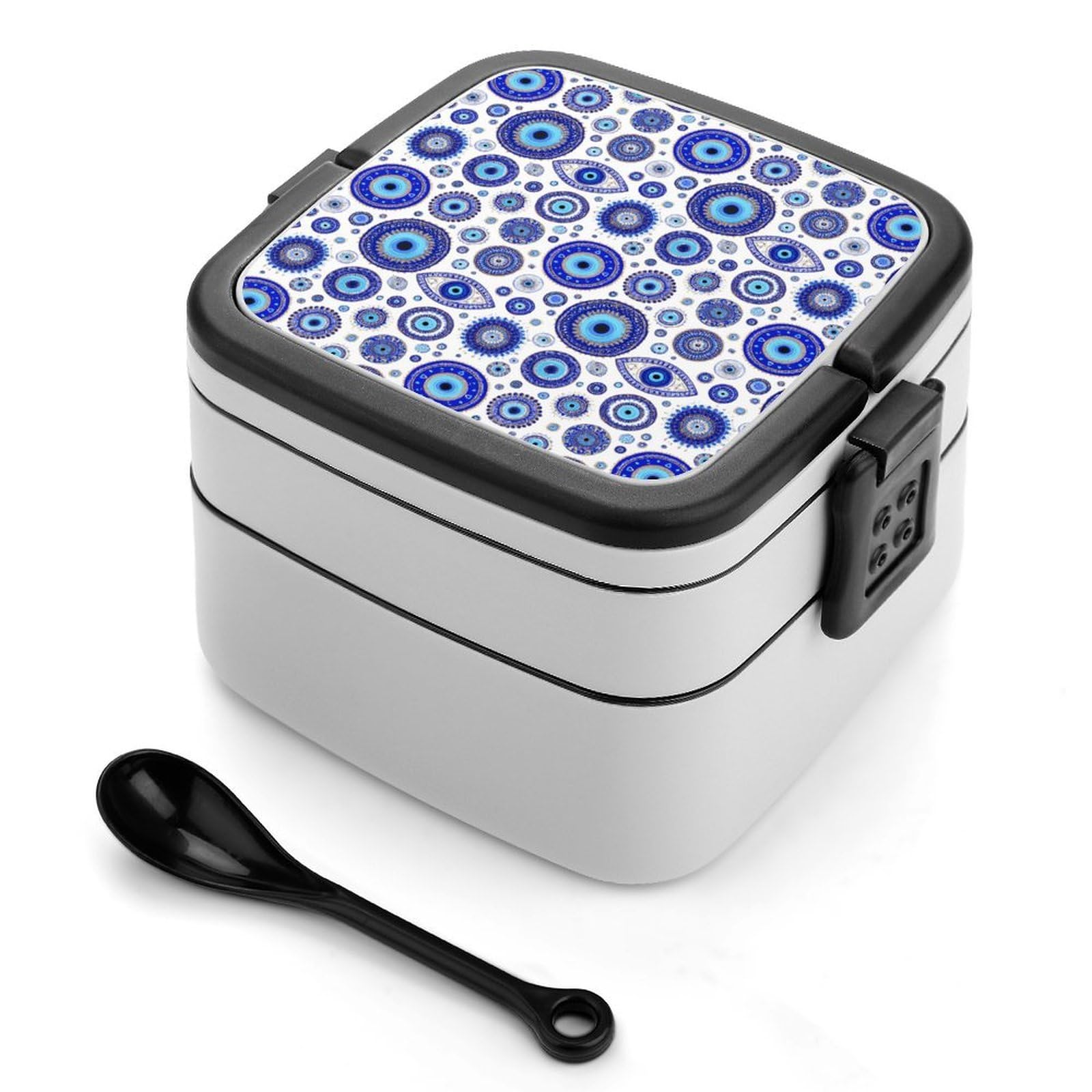 CGSBNGHA Blue Greek Evil Eyes Bento Lunch Box 2 Layer Lunchbox Food Container for Adults Office