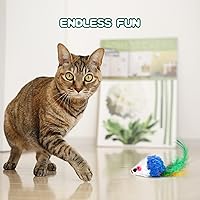 Vista 6 de FYNIGO Cat Mouse Toys 17 Value Pack - Catnip Interactive Mice Toys with Feather Tails for Indoor Cats & Kittens - Realistic Plush Hunting Rattle