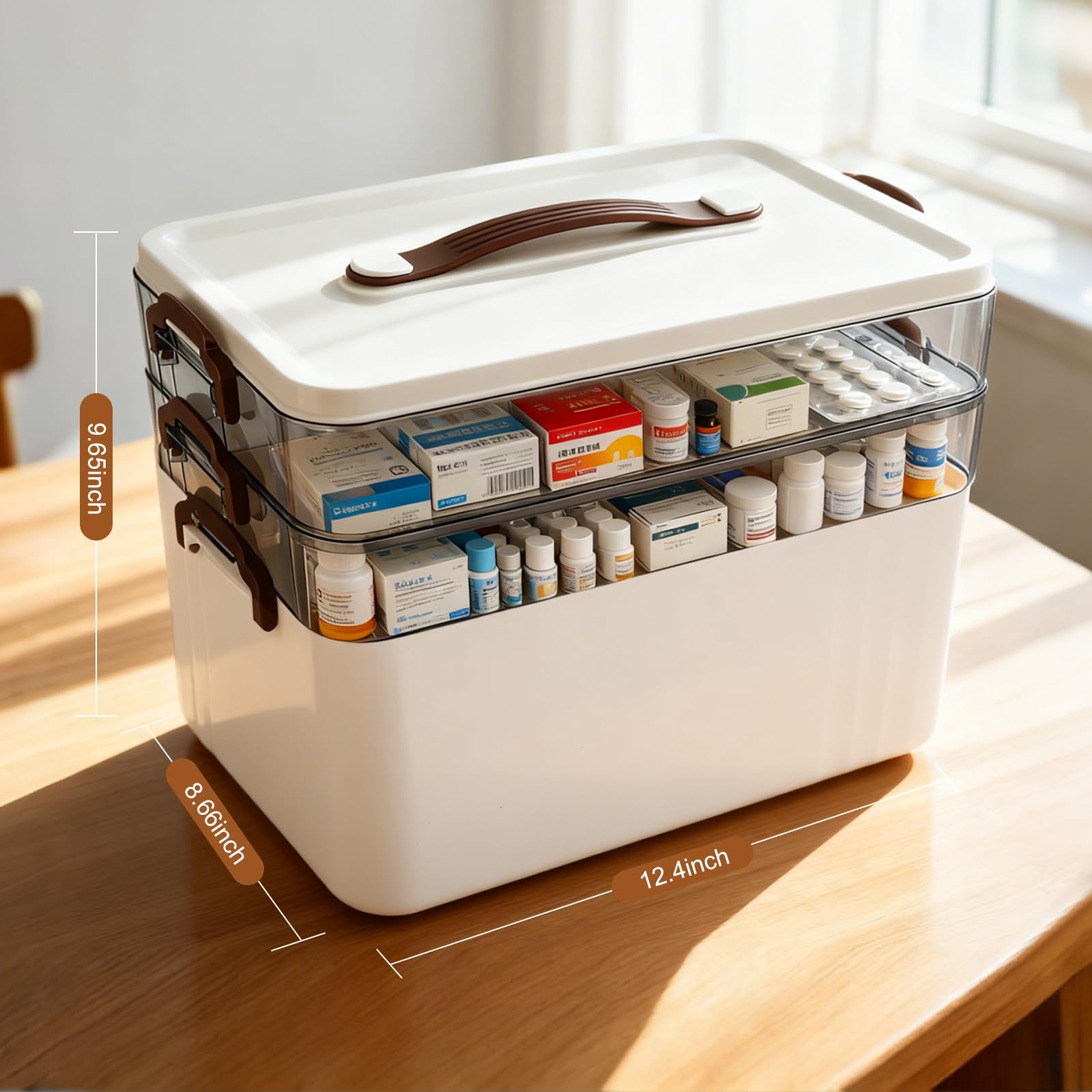 Porta Medicine da Casa, 3 Piani Scatola Porta Medicine, Portatile Scatola per Medicinali con Manico Ergonomico e Coperchio per Medicine, Gadget, Gioielli, Cosmetici (Bianco)