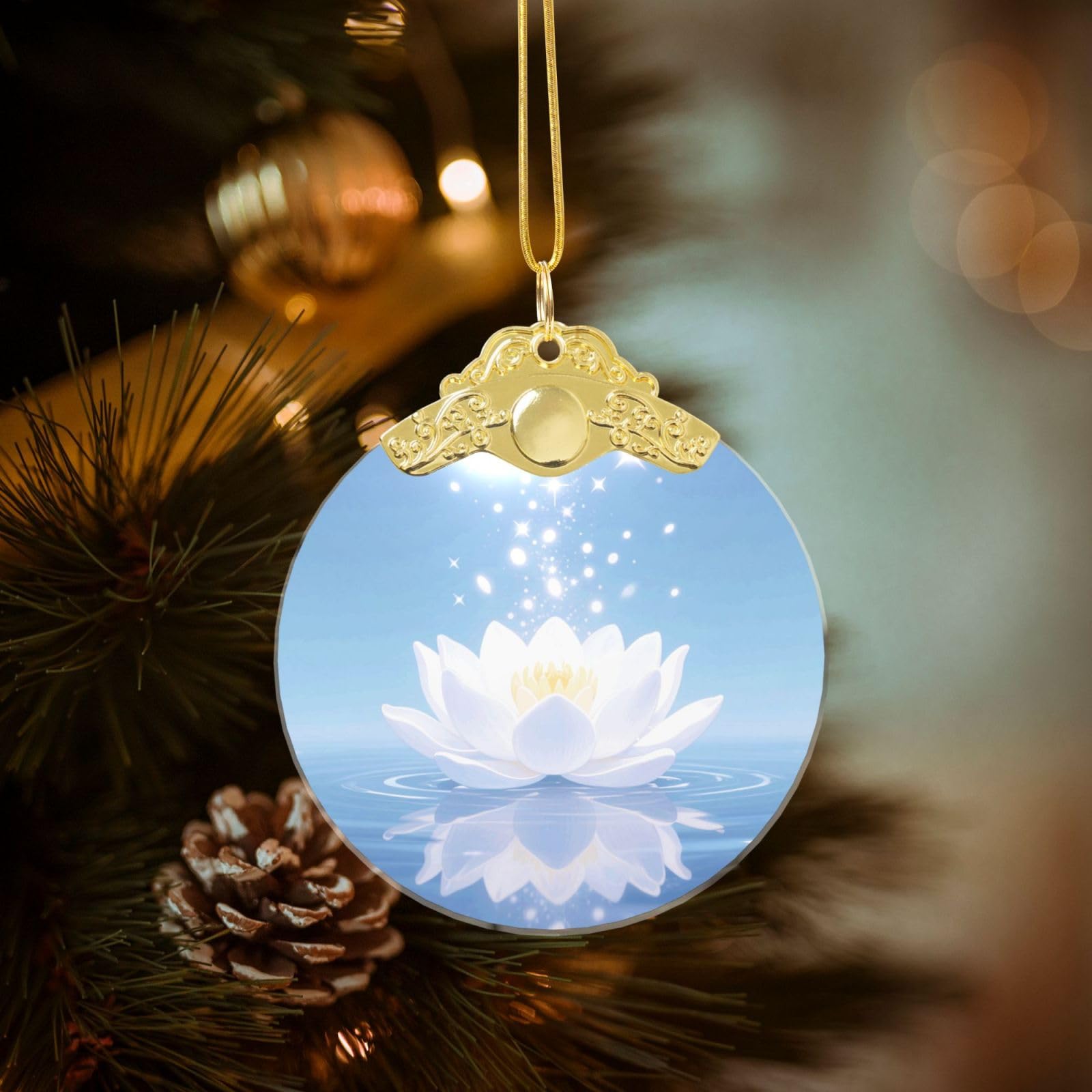 2025 Christmas Tree Ornament Round Glass Xmas Hanging Pendant For Xmas Tree Decoration,256w Magical Lotus Flower Bloom Cute Holiday Hanging Decorations Keepsake For New Year Family Party Wedding Decor