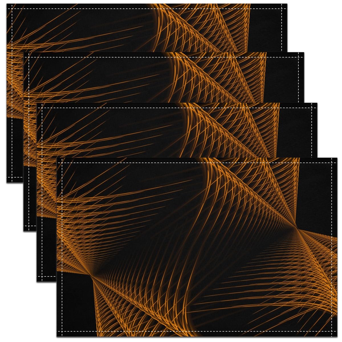 Sets de table géométriques de cuisine orange et noir 45x30cm lot de 4 pour table intérieure