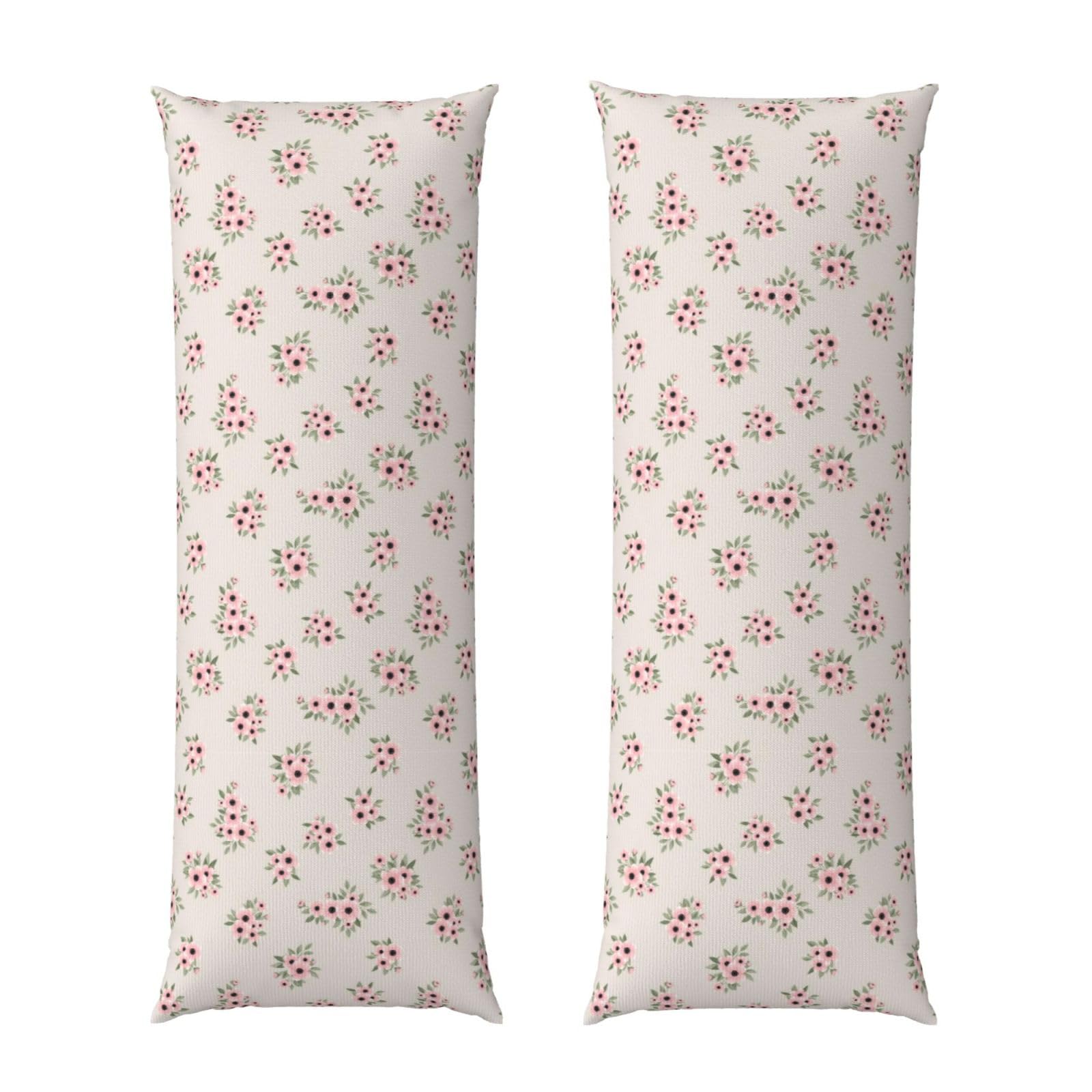 Long Pillow Cover 20x54, Pink Purple Daisy Flowers Green Leaves Floral, Cozy Microfiber Pillowcase with Zipper, Soft Breathable Protector for Bed Sofa Couch Decoration