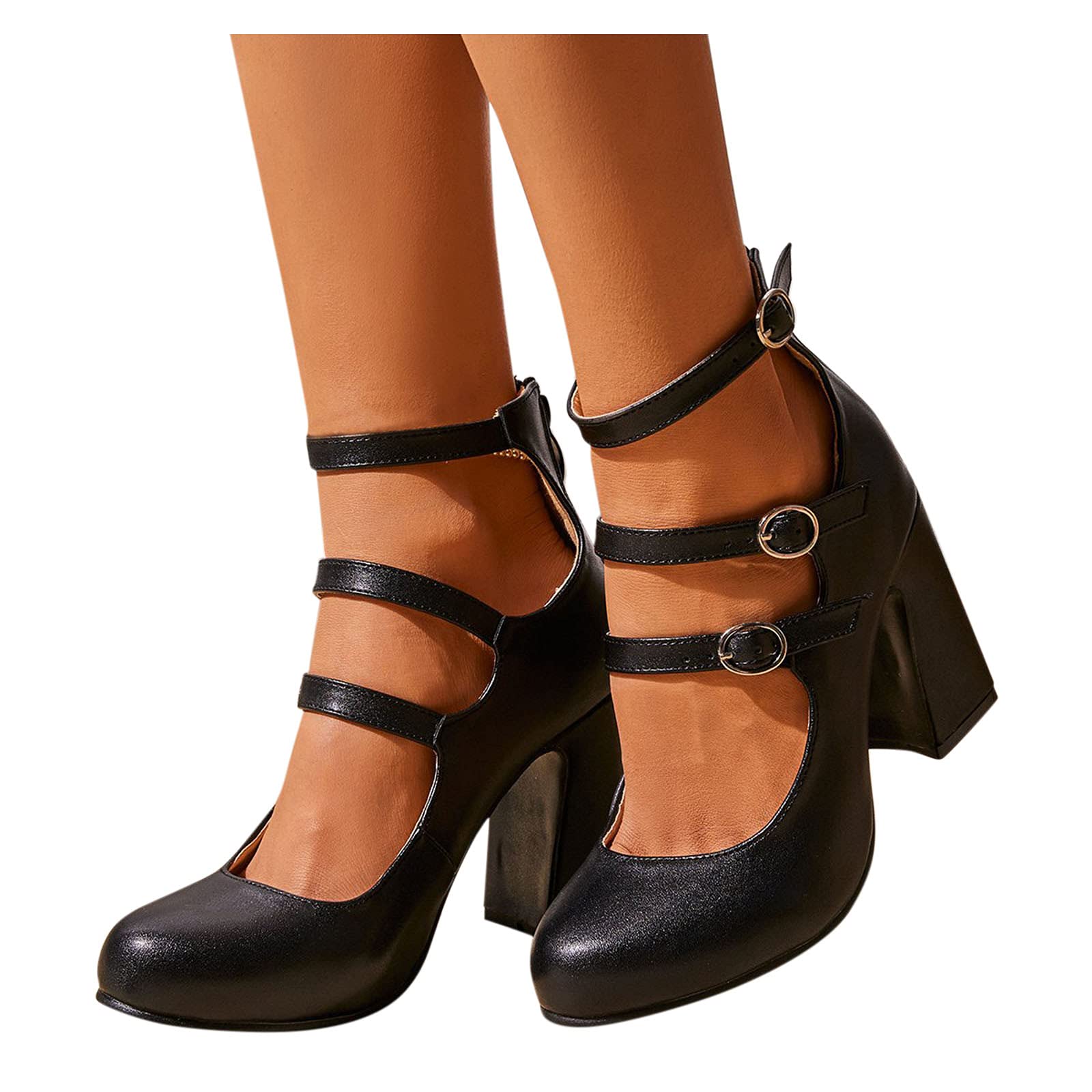AniywnWomens Mary Jane Shoes,Womens Round Toe Chunky Block High Heel Mary Jane Pumps Sweet Ankle Strap Dress Pumps Shoes