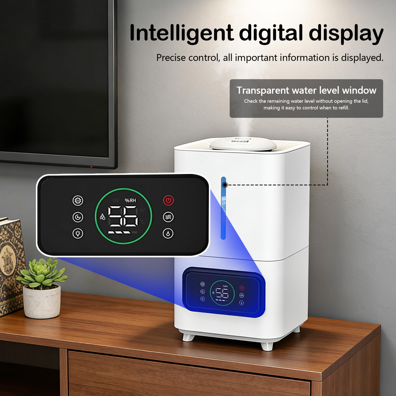 Humidificador de Aire para Plantas, Humidificador Ultrasónico Inteligente de llenado Superior con Humedad Ajustable y Temporizador