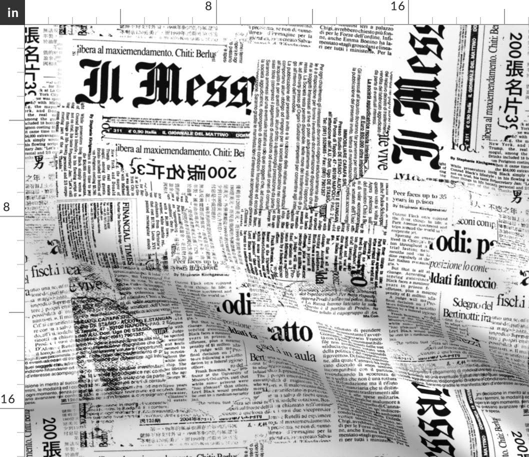 Spoonflower Fabric - Black White Newspaper Typography Text Italian Language Article Printed on Petal Signature Cotton Fabric by The Yard - Sewing Quilting Apparel Crafts Decor