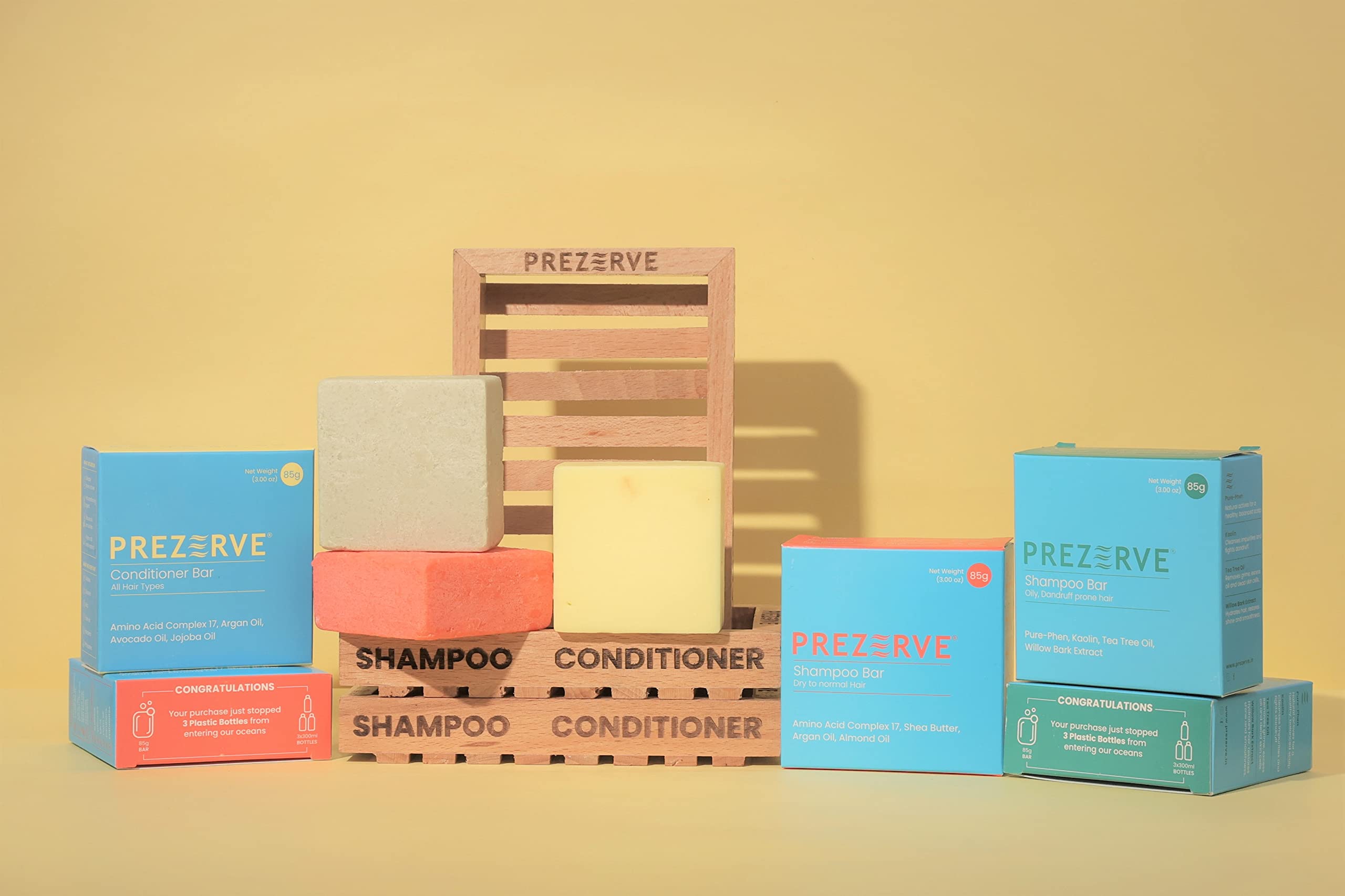 Prezerve - Hair Care Combo | Shampoo Bar & Conditioner Bar Combo with Storage Dish | Anti Dandruf | For Healthy Hair | Soap Free | Unisex,3 Count