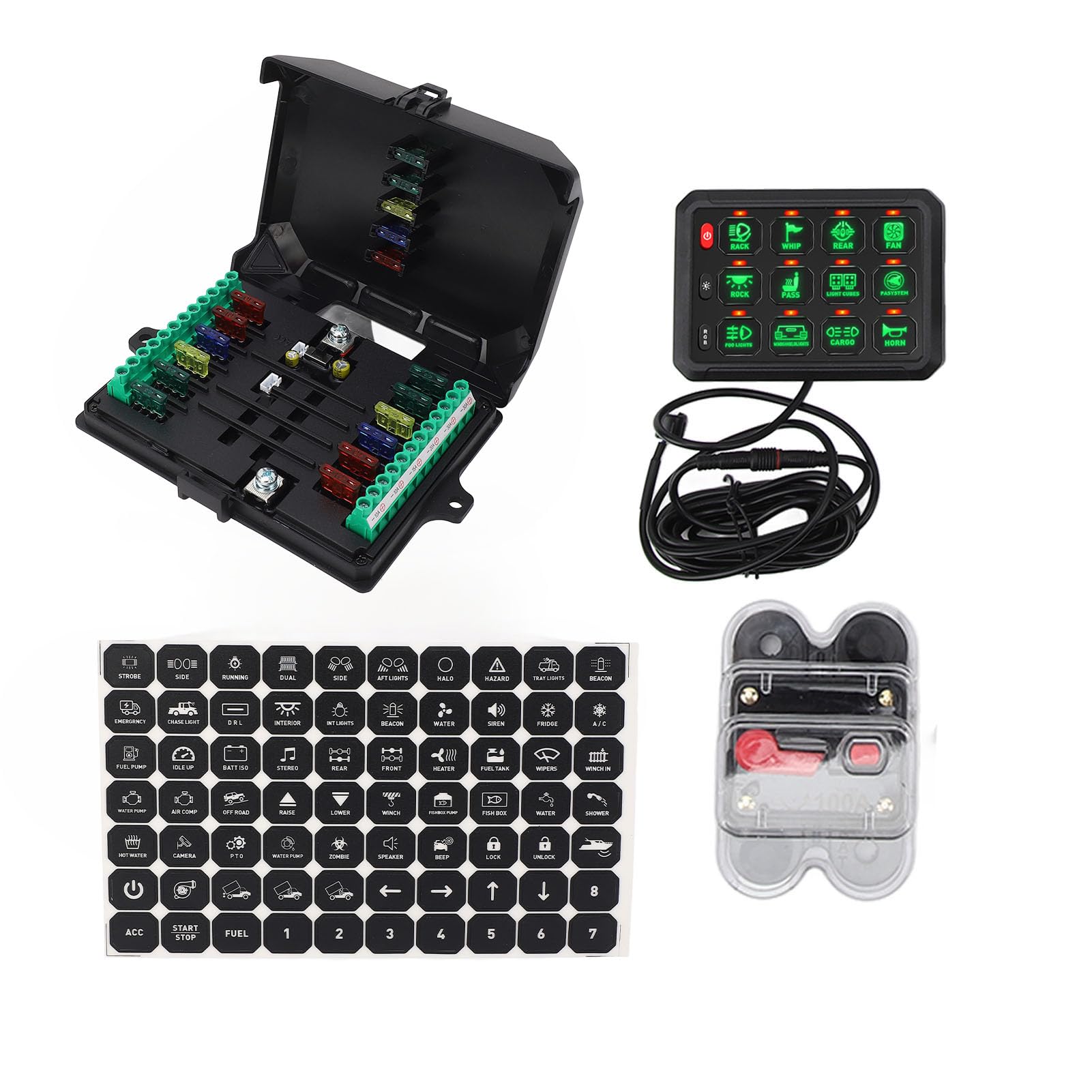 12 Gang Switch Panel RGB Color IP65 Water Universal Truck Boat Offroad ATV UTV SUV