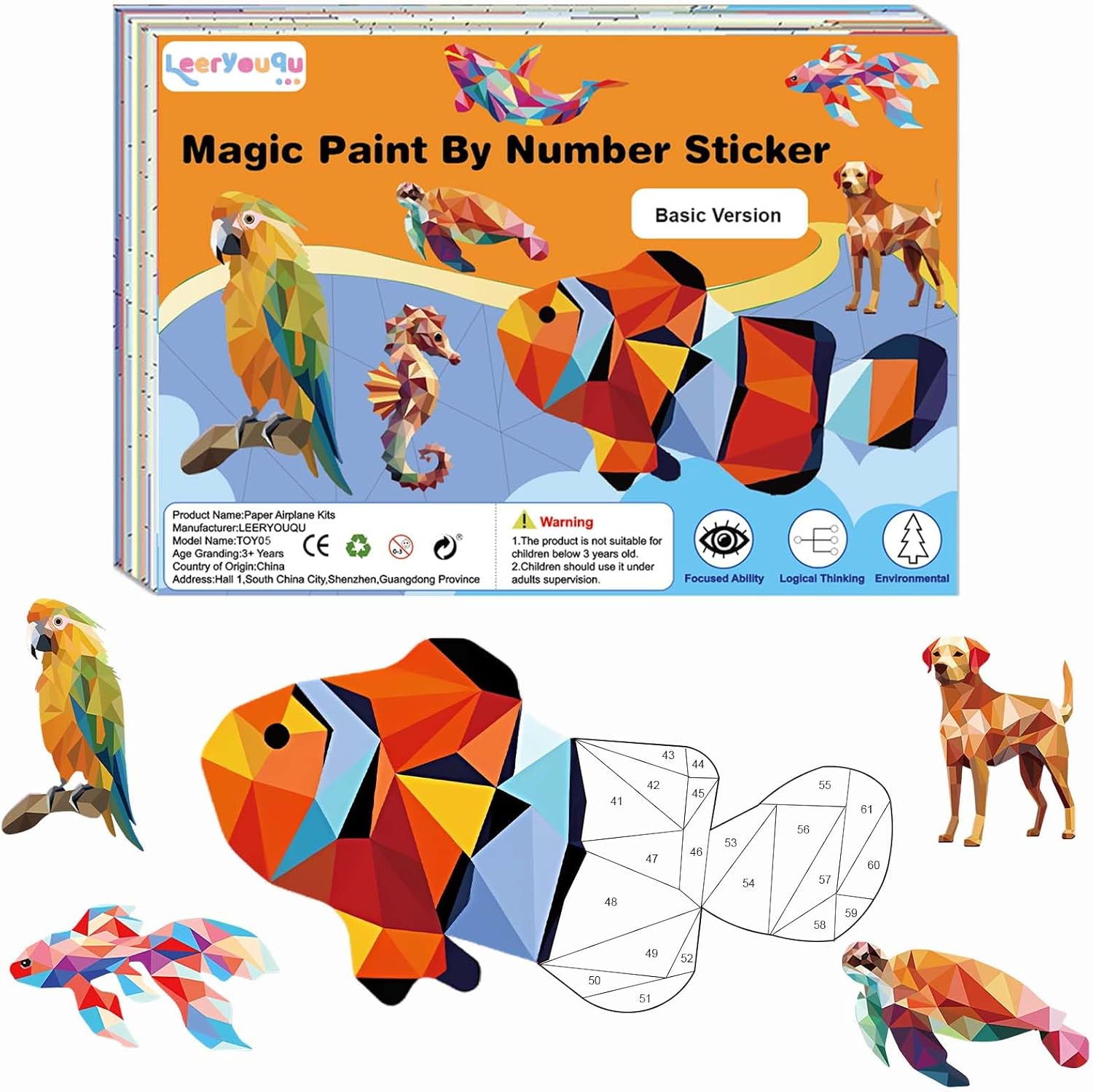 LEERYOUQU Sticker Paint Book, Entertaining Stickers Activity with Marine Animals Design, Party Birthday Gifts, Sticker by Number for Kids 4-8 (Basic Version)