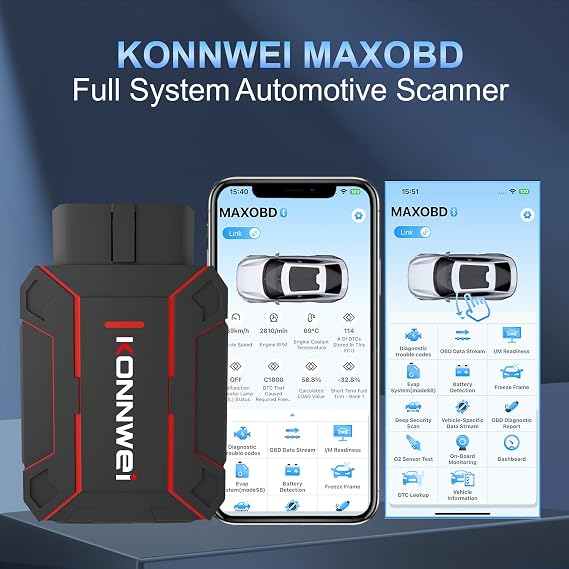 KONNWEI MAXOBD Bluetooth OBD2 Scanner for All Vehicles, Full System Car Code Reader, Wireless Diagnostic Tool with Bluetooth 5.2, OBDII Adapter for iOS & Android, Free Lifetime Updates