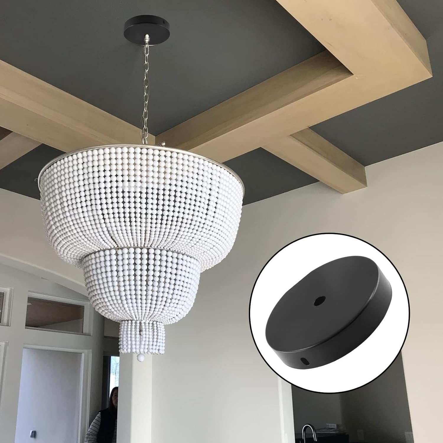 Piutouyar 2Pcs Ceiling Canopy Kit, Ceiling Light Cover Plate 98 mm/ 3.86 Inch Chandelier Ceilings Plate Kit, Single Hole Pendant Canopy Kits for Pendant Light or Chandelier, Black