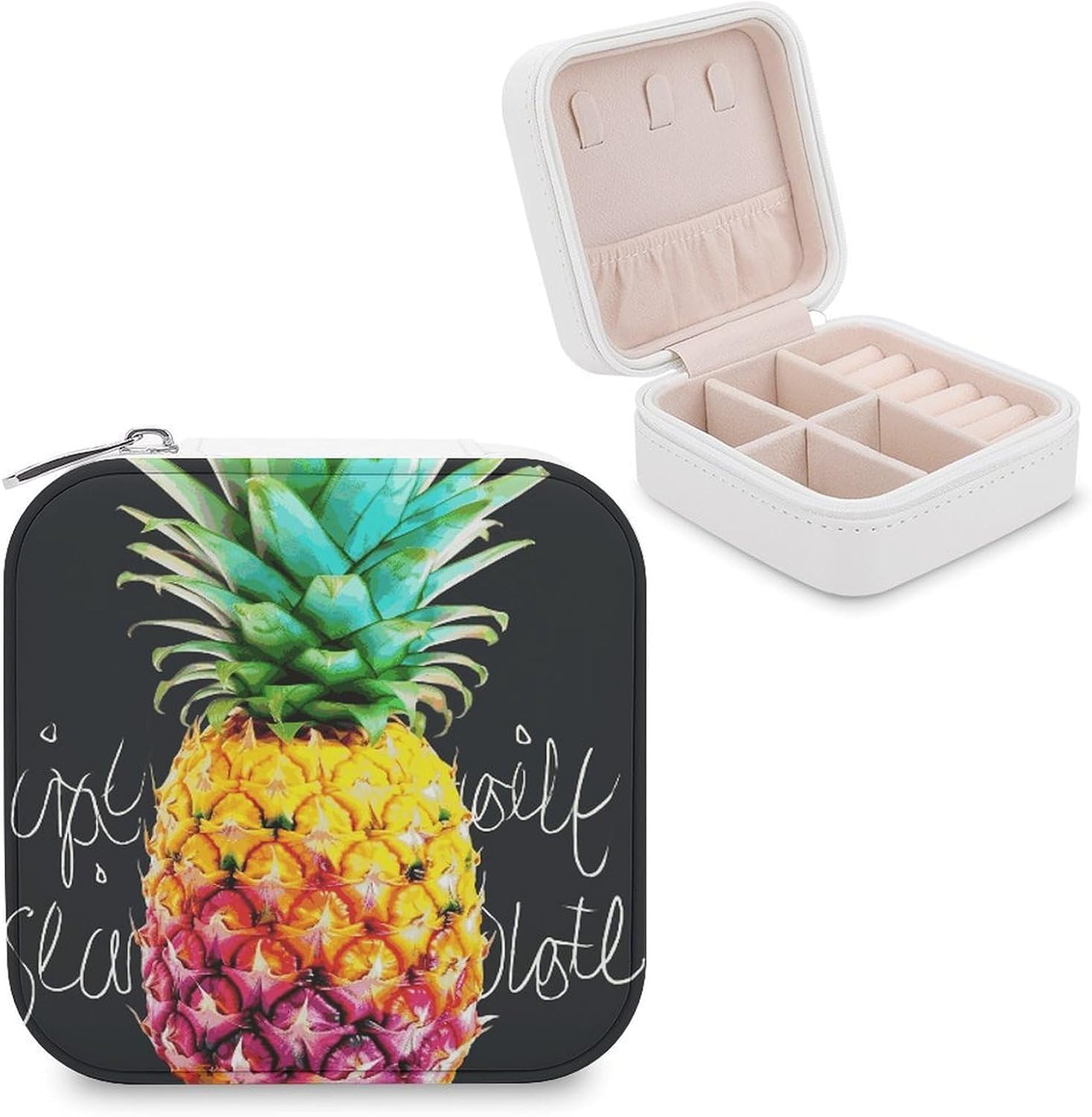 Colorful Fruit PineapplePortable PU Leather Jewelry Box