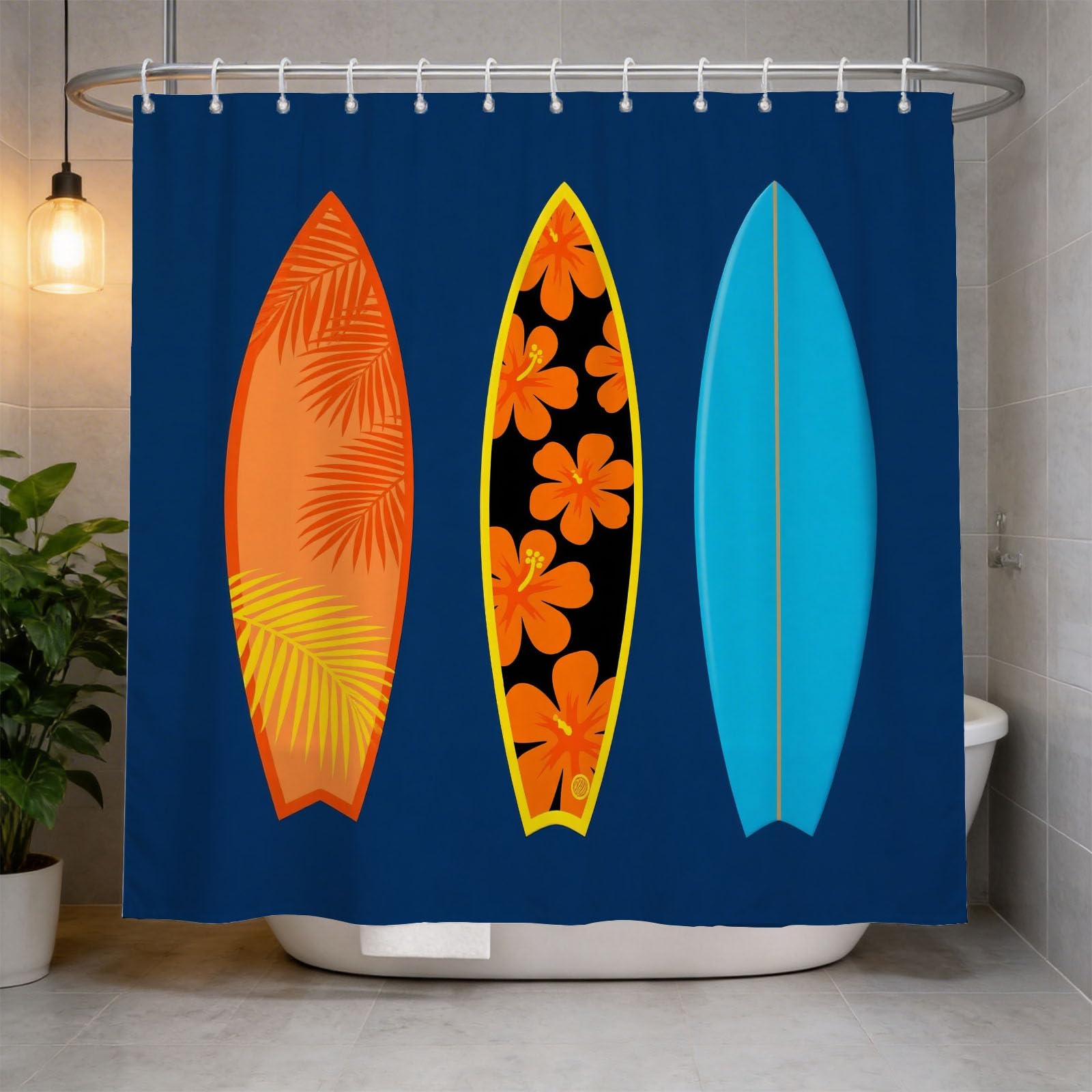 Hongduo 3D Surfboard Shower Curtain for Stalls Bathtubs Surfboard Adventure Bathroom Decor Shower Curtain Set Polyester Fabric Waterproof 120x180cm/48X71 Inch with Hooks