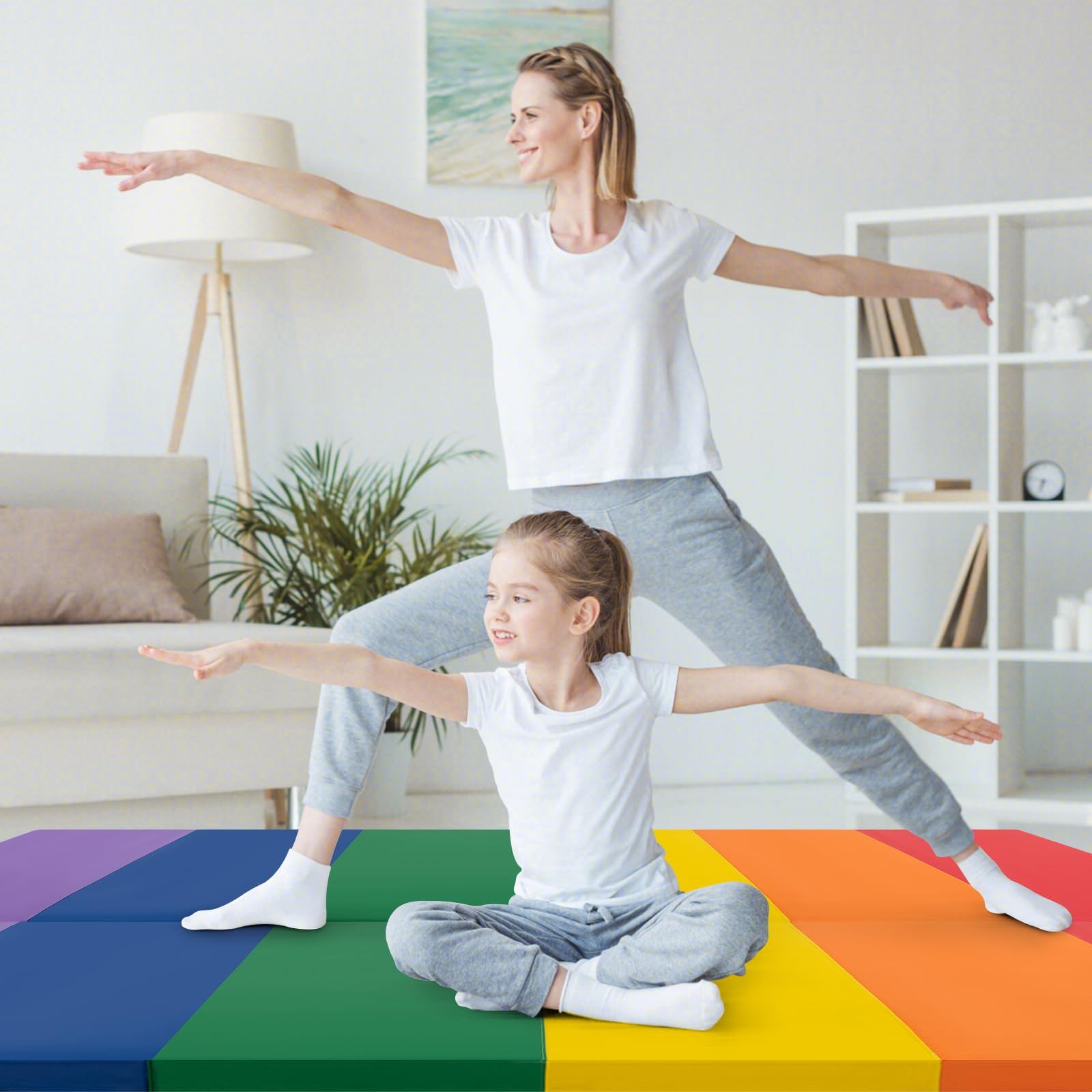 COSTWAY Tapis de Gymnastique Pliable Epais, Matelas d'Entrainement en Mousse et PU avec Poignées, pour Gymnastes Entraînements Yoga