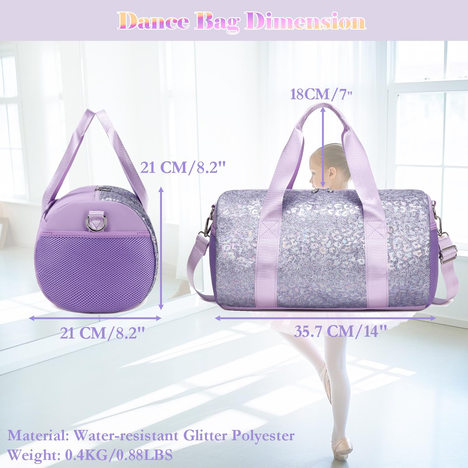 Sac Sport Filles Enfant Sacs Danse Ballet Latine Petit Sacs de Voyage Enfant Filles avec Poche Étanche Séparée,Léopard