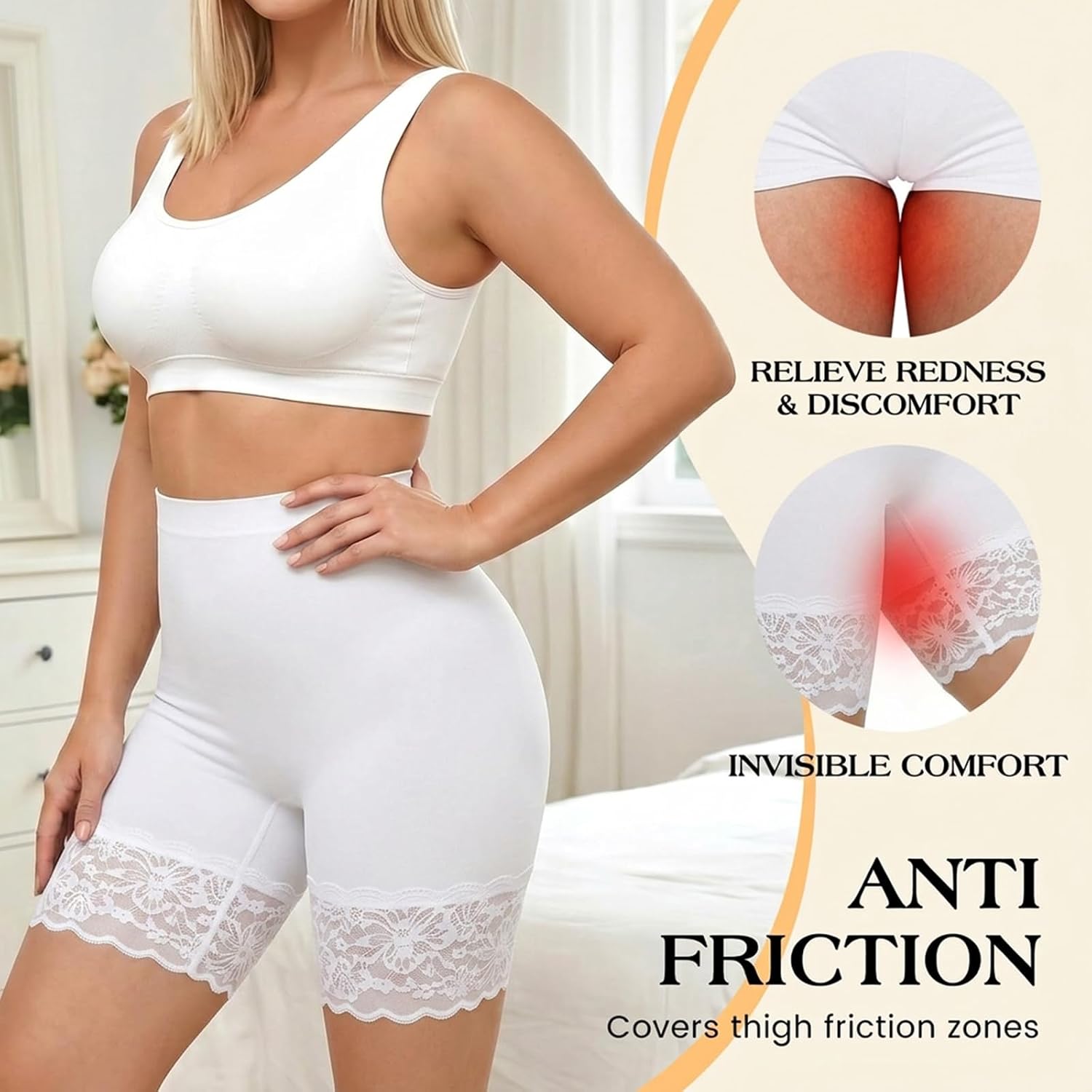 ZENUTA 3pcs Lace Slip Shorts for Under Dresses Women, Anti Chafing Shorts Women, Bloomers Boyshorts Panties Lace leggings