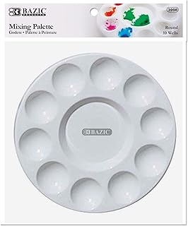 BAZIC Paint Palette 10 Mixing Round Tray, Plastic Paint Pallets for Kids School Adult, DIY Craft Art Acrylic Painting Supp...