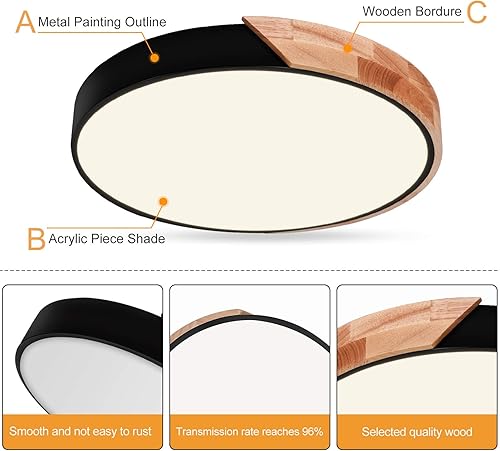 Miniatura 7 de EDISLIVE Lámpara de techo regulable de 19 pulgadas, moderna, minimalista, LED, forma redonda, madera, metal y acrílico, lámpara de techo empotrada