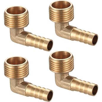 Brass Fitting Hose Connector 10 mm Elbow 1/2 Inch Barb Hose Connector Coupling for Water Fuel Air Pack of 4