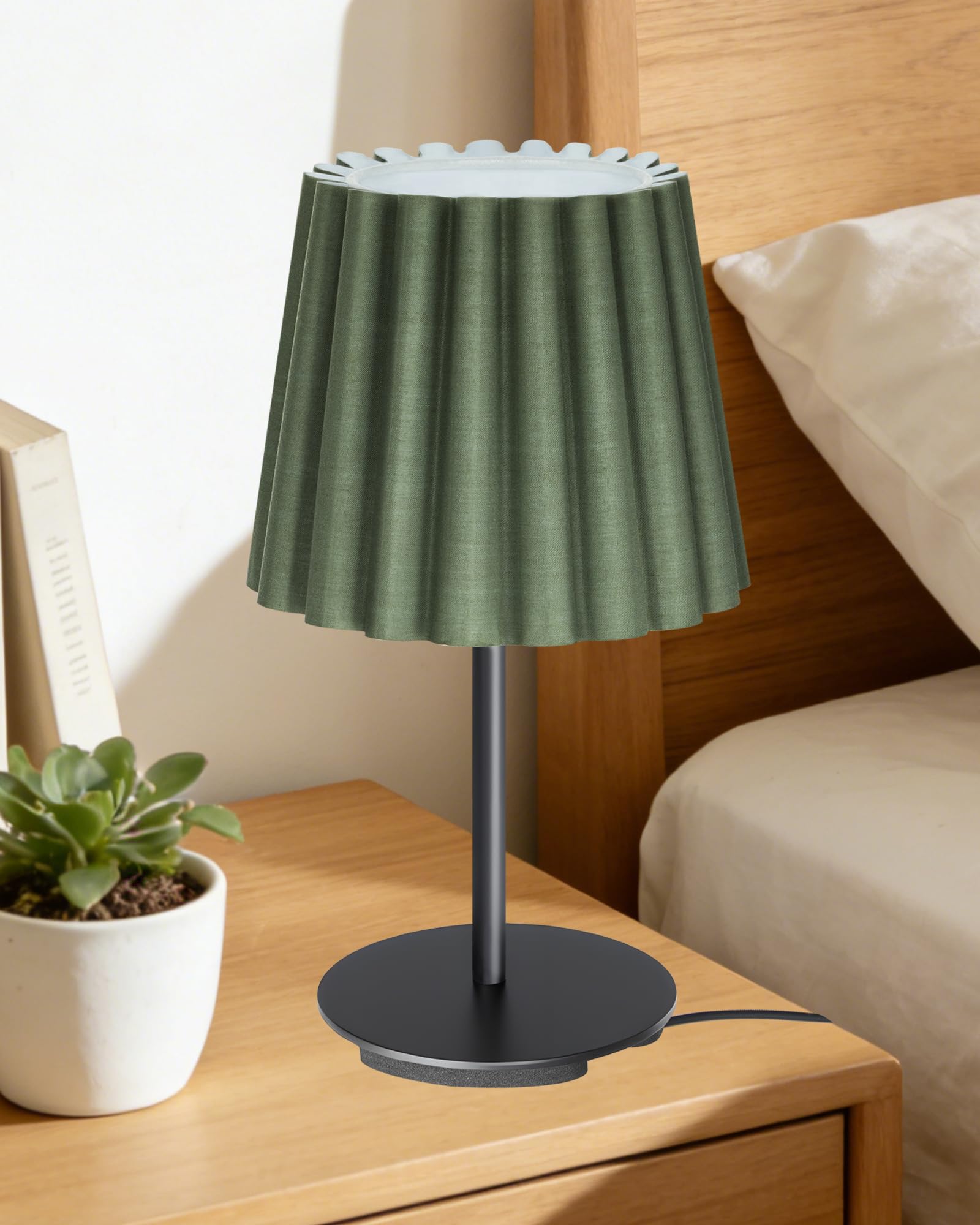 Goebleson Green Bedside Table Lamp, Metal Small Bedside Lamp With Linen Shade, 3 Colour Temp, E27 Led Bulb Included, 3000K/4000K/6500K, Bedside Lamp For Bedroom, Zj15tlk05