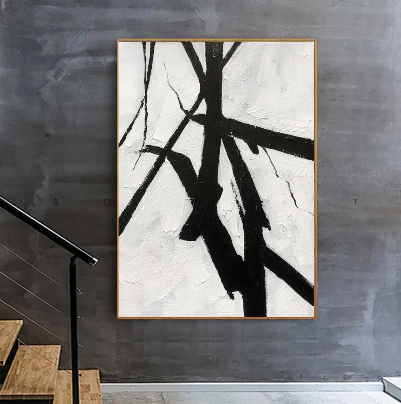 LZJAGXX Cuadro de lienzo grande, arte de pared abstracto, blanco y negro, cuadros de líneas negras, arte de lienzo, decoración moderna para el hogar, sala de estar, 60 x 90 cm, sin marco