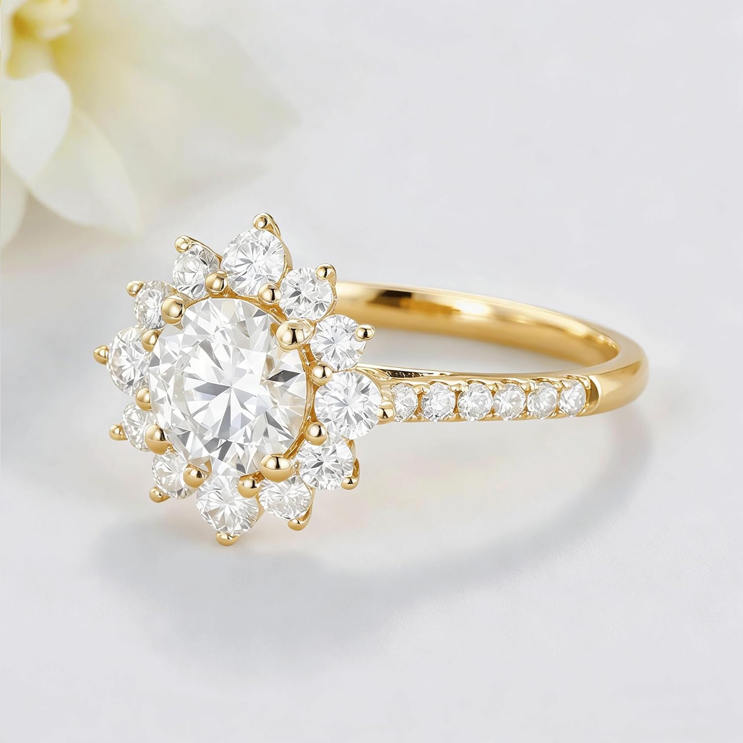 Round Cut Engagement Ring for Women 14k Gold Plated 925 Sterling Silver 1CT/2CT/3CT Round Cubic Zirconia Wedding Promise Anniversary Jewelry for Lover Wife Size 5-9