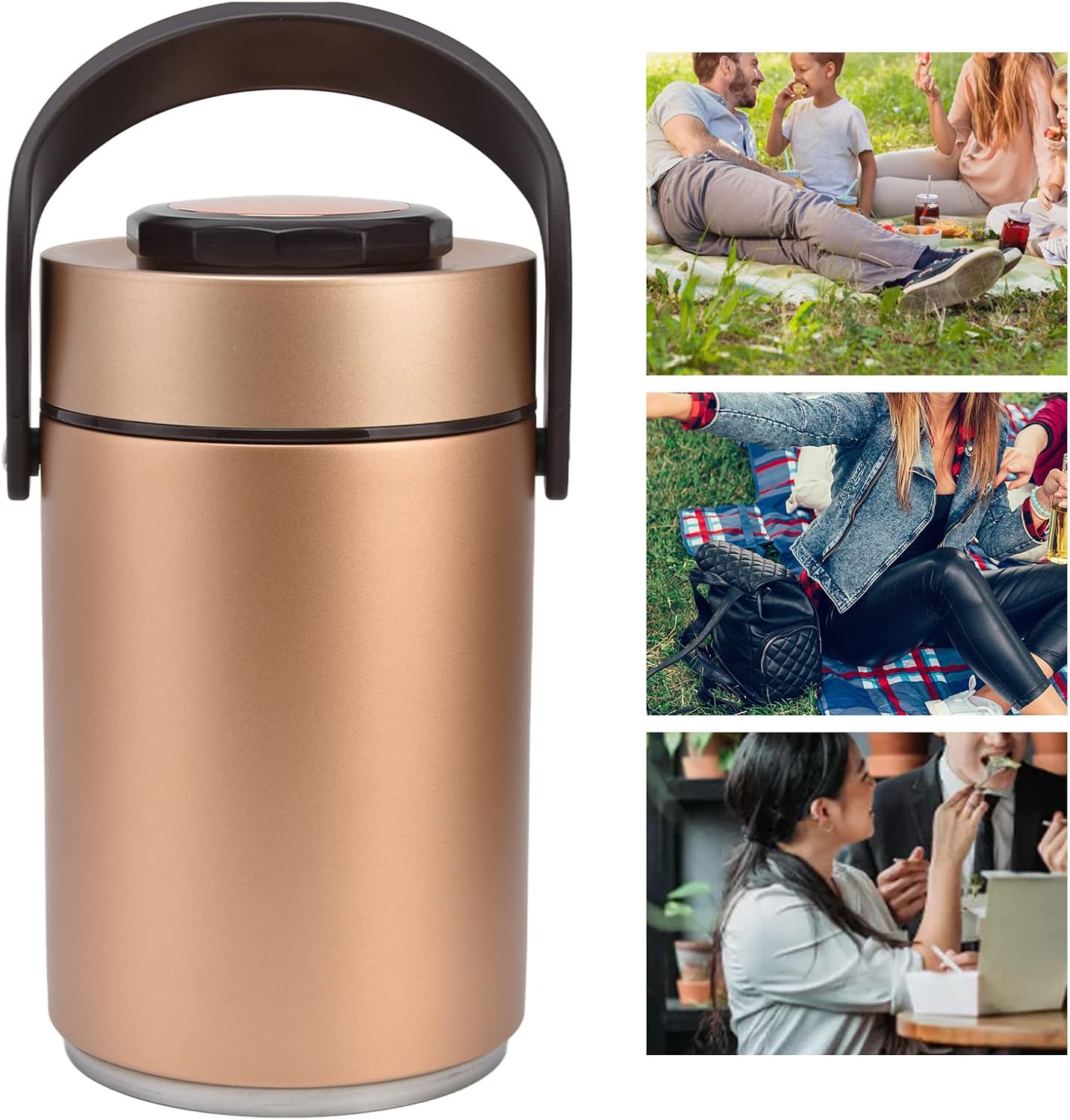 Insulated Lunch Containers Stainless Steel Double Vacuum 2300ml Capacity for Work, Travel, Picnic & Outdoor Use (Gold)